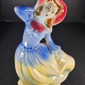 Vintage Royal Copley Pottery, Southern Belle Lady Ceramic Figurine 8.5"